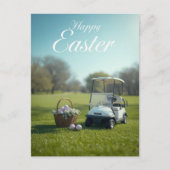 Paasfeest met golfkar op golfbaan briefkaart (Voorkant)