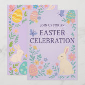 Paasfeest Uitnodiging | Pastel Konijn  (Voorkant / Achterkant)