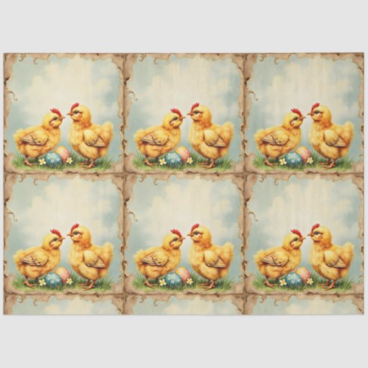 Paasfeest Vintage 2 Little Chicken Holiday Collect Tissuepapier (Voorkant)