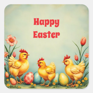 Paasfeest Vintage 3 Little Chicken Holiday Collect Vierkante Sticker