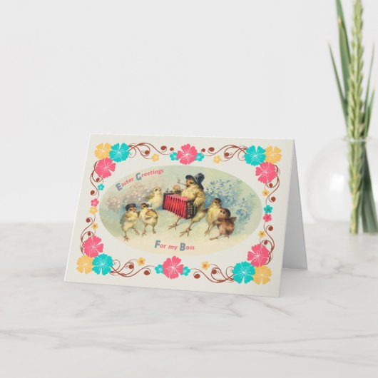 Paasfeest voor baas  Musical Chicks & Floral Feestdagen Kaart (Voorkant)