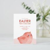Paasfeest voor kinderen met roze kuiken briefkaart (Staand voorkant)