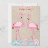 Paasflamingo en geverfde eieren feestdagenkaart (Voorkant)