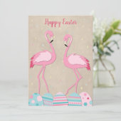 Paasflamingo en geverfde eieren feestdagenkaart (Staand voorkant)