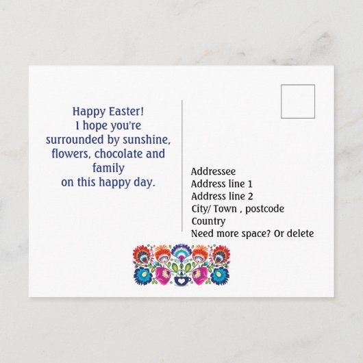 Paasfolklore, aangepast Briefkaart tekst (Achterkant)