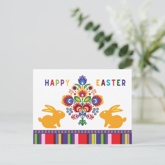 Paasfolklore met 2 konijntjes 🐰 Aangepaste tekst Briefkaart (Staand voorkant)