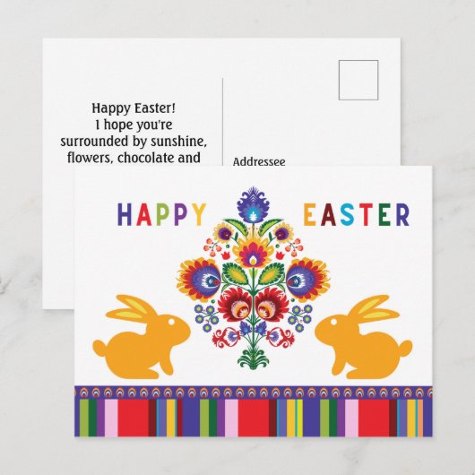 Paasfolklore met 2 konijntjes 🐰 Aangepaste tekst Briefkaart (Voorkant / Achterkant)