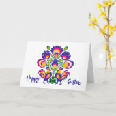 Paasfolklore met 2 Roosters Aangepast gevouwen Kaa Kaart (Gele Bloem)