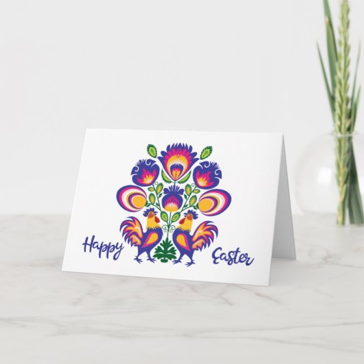 Paasfolklore met 2 Roosters Aangepast gevouwen Kaa Kaart (Voorkant)