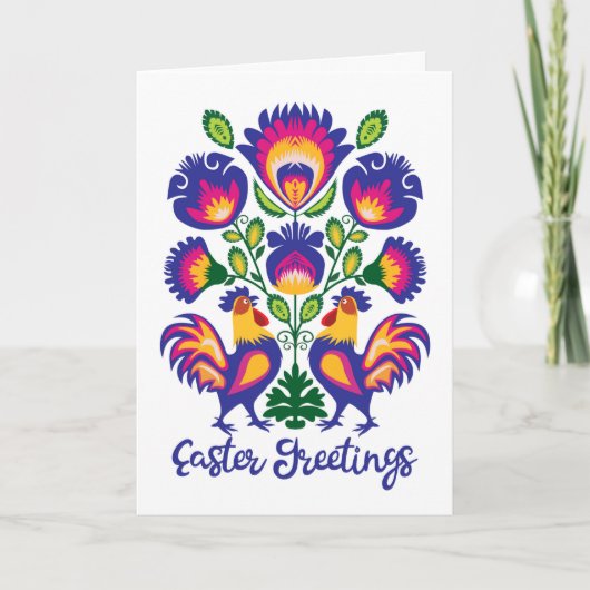 Paasfolklore met 2 Roosters Aangepast gevouwen Kaa Kaart (Voorkant)