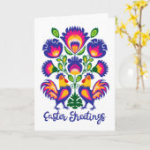 Paasfolklore met 2 Roosters Aangepast gevouwen Kaa Kaart (Gele Bloem)