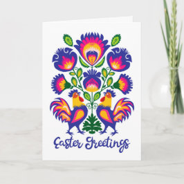Paasfolklore met 2 Roosters Aangepast gevouwen Kaa Kaart