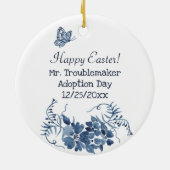 Paasfoto Blauw, White Rabbit Dog Cat Custom Keramisch Ornament (Achterkant)