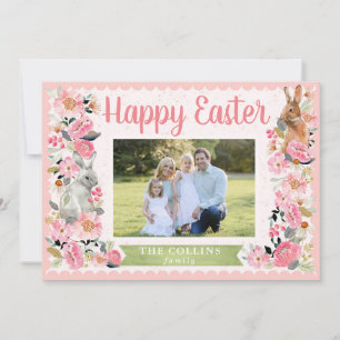 Paasfoto Familie met Bunny Floral Roze Kaart