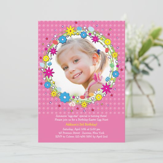 Paasfoto - uitnodiging van de partij van Birthday (Staand voorkant)