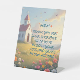 PAASGEBED  kerk op een heuvel Reclamebord Met Voetstuk