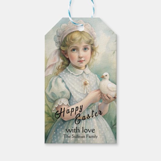 Paasgeschenk Label met schattig vrouwtje. Cadeaulabel (Voorkant)
