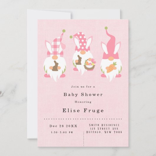 Paasgnomen Baby shower roze meisje Kaart (Voorkant)