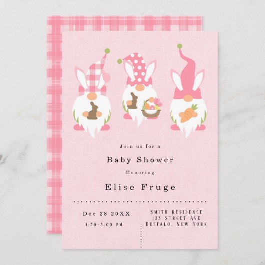 Paasgnomen Baby shower roze meisje Kaart (Voorkant / Achterkant)