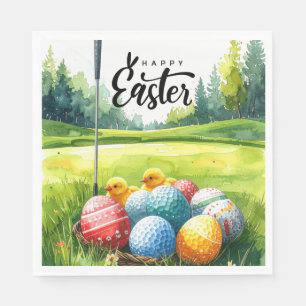 Paasgolfballen en eieren blik golfbaan servet