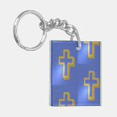 Paasgoud Christelijk Religieus Kruis Blauw Patroon Sleutelhanger (Voorkant Links)