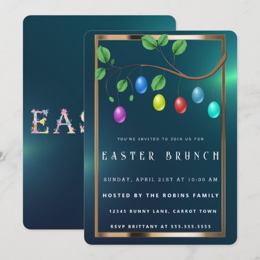 Paasgoud Lijst Schattige Eieren Uitnodiging (Voorkant / Achterkant)