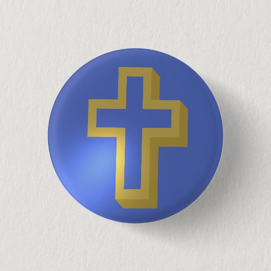 Paasgouden Christelijk Religieus Kruis Iris Blauw Ronde Button 3,2 Cm (Voorkant)