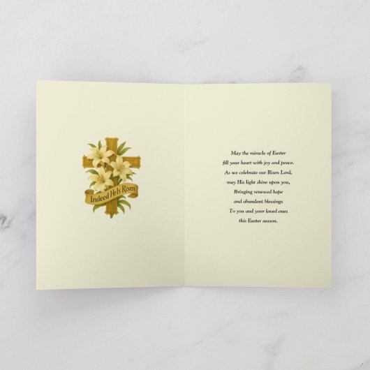 Paasgouden kruis lelies Christus is verrezen Feestdagen Kaart (Binnen)