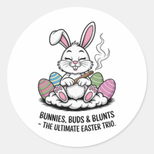 Paasgrap Humoristische Konijnen Knoppen Stompe Tri Ronde Sticker
