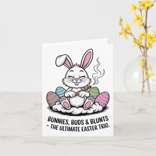 Paasgrap Humorous Bunnies Buds Blunts Trio Kaart (Gele Bloem)