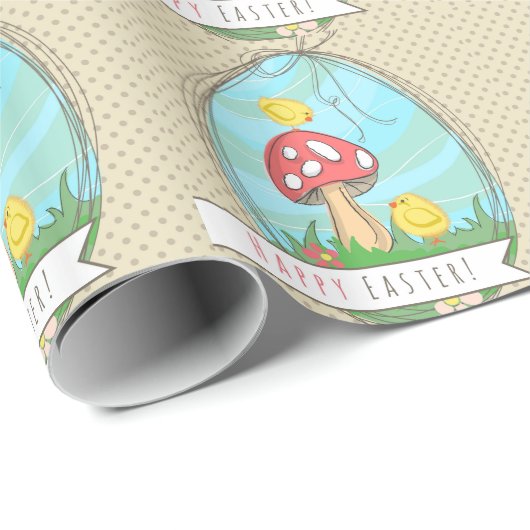 Paasgriep met paddenstoel Happy Pasen Cadeaupapier (Rol Hoek)