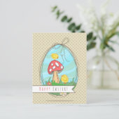 Paasgriep met paddenstoel Happy Pasen Feestdagenkaart (Staand voorkant)