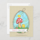 Paasgriep met paddenstoel Happy Pasen Feestdagenkaart (Voorkant / Achterkant)