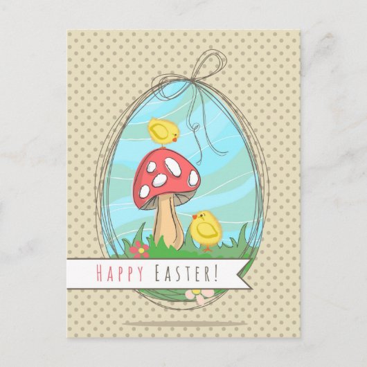 Paasgriep met paddenstoel Happy Pasen Feestdagenkaart (Voorkant)
