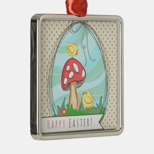 Paasgriep met paddenstoel Happy Pasen Metalen Ornament (Rechts)