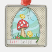 Paasgriep met paddenstoel Happy Pasen Metalen Ornament (Voorkant)