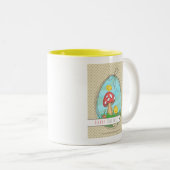 Paasgriep met paddenstoel Happy Pasen Tweekleurige Koffiemok (Voorkant rechts)