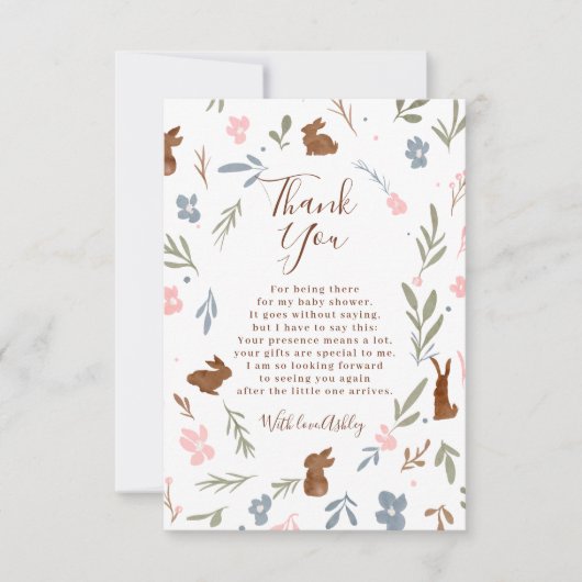 Paasgrieskonijn, klein baby shower bedankkaart (Voorkant)