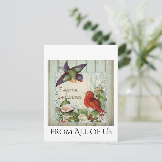  paasgrietvogels nestringend hek briefkaart (Staand voorkant)