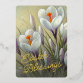 Paasgroet Crocus Bloem Goud Folie Kaart (Voorkant)