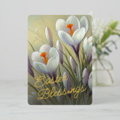 Paasgroet Crocus Bloem Goud Folie Kaart (Staand Voorkant)