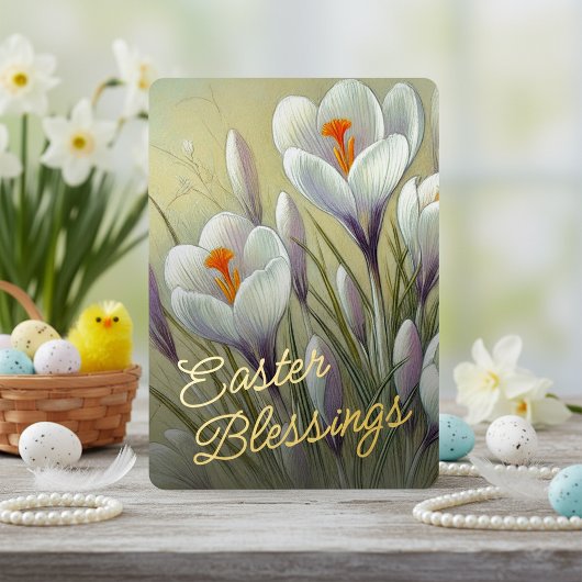 Paasgroet Crocus Bloem Goud Folie Kaart