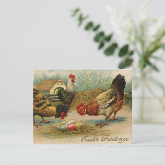  paasgroet kippen feestdagenkaart (Staand voorkant)