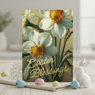 Paasgroet Narcis Bloemen Goud Folie Kaart