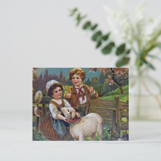 Paasgroeten 1908 feestdagenkaart (Staand voorkant)