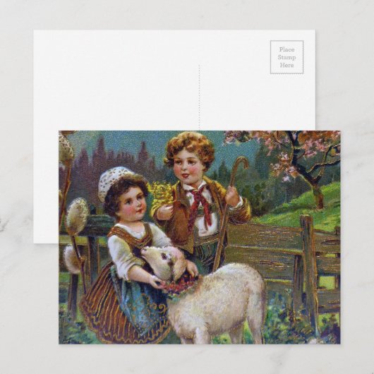 Paasgroeten 1908 feestdagenkaart (Voorkant / Achterkant)