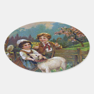 Paasgroeten 1908 ovale sticker