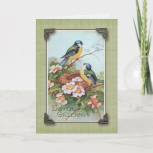 Paasgroeten Blauwe Vogel Vintage Reproductie Feestdagen Kaart