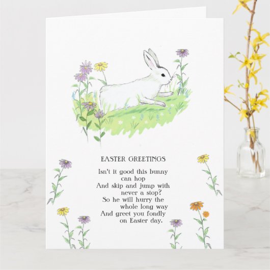 Paasgroeten Bunny Old Nursery Ryhme Art Kaart (Gele Bloem)