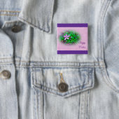 Paasgroeten Deptford Roze Wildbloem Vierkante Button 5,1 Cm (In situ)